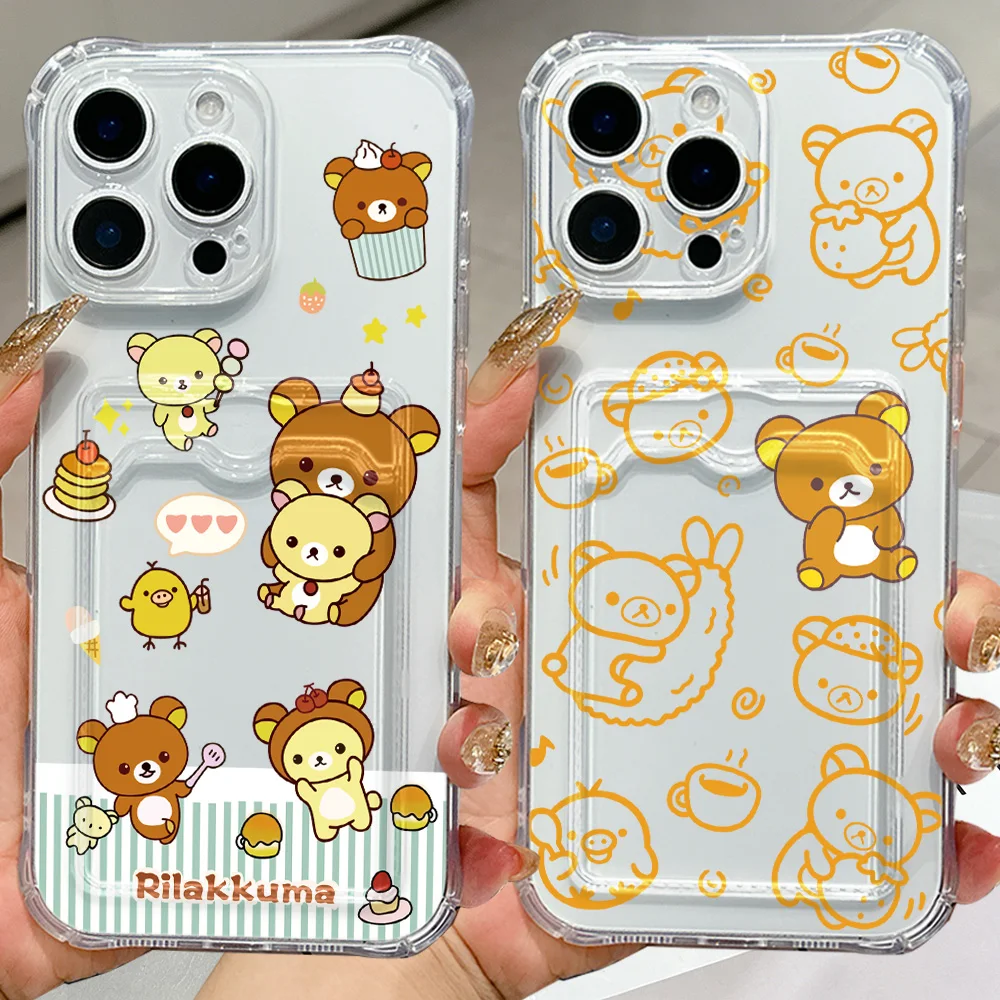 Card Hold Case For Oppo A5 A3 A3X A60 A38 A58 A78 A98 Reno6 Reno7 Reno8 Reno12 Reno13 F Pro HOT Cute Cartoon Rilakkumas