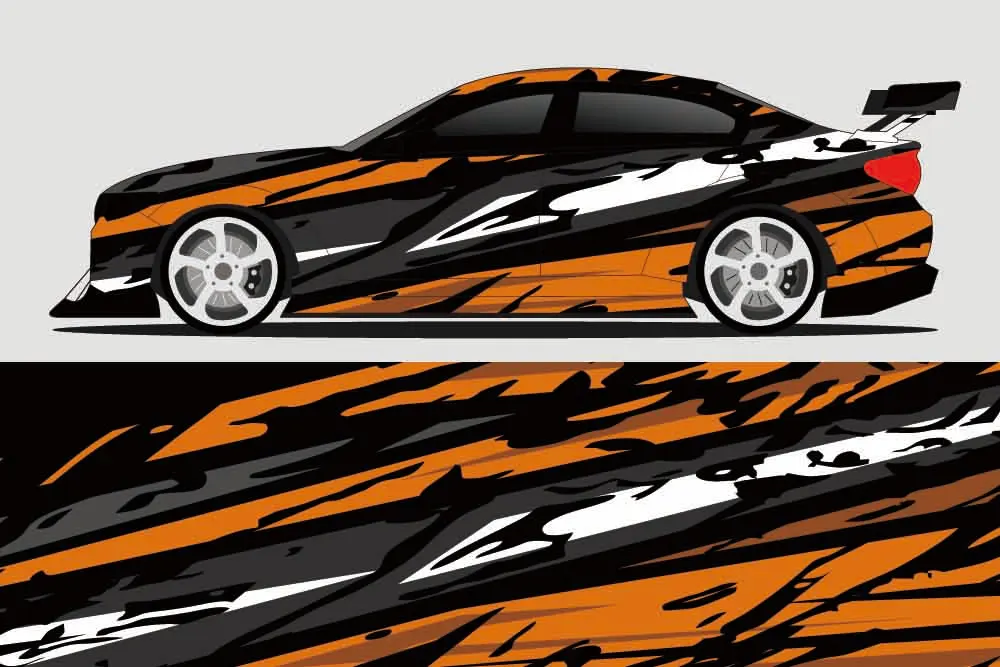 

Нерегулярная оранжевая полоса, полная наклейка для автомобиля, декоративная наклейка, вырезанная кузовная гоночная графическая наклейка, виниловая пленка, современный модный дизайн