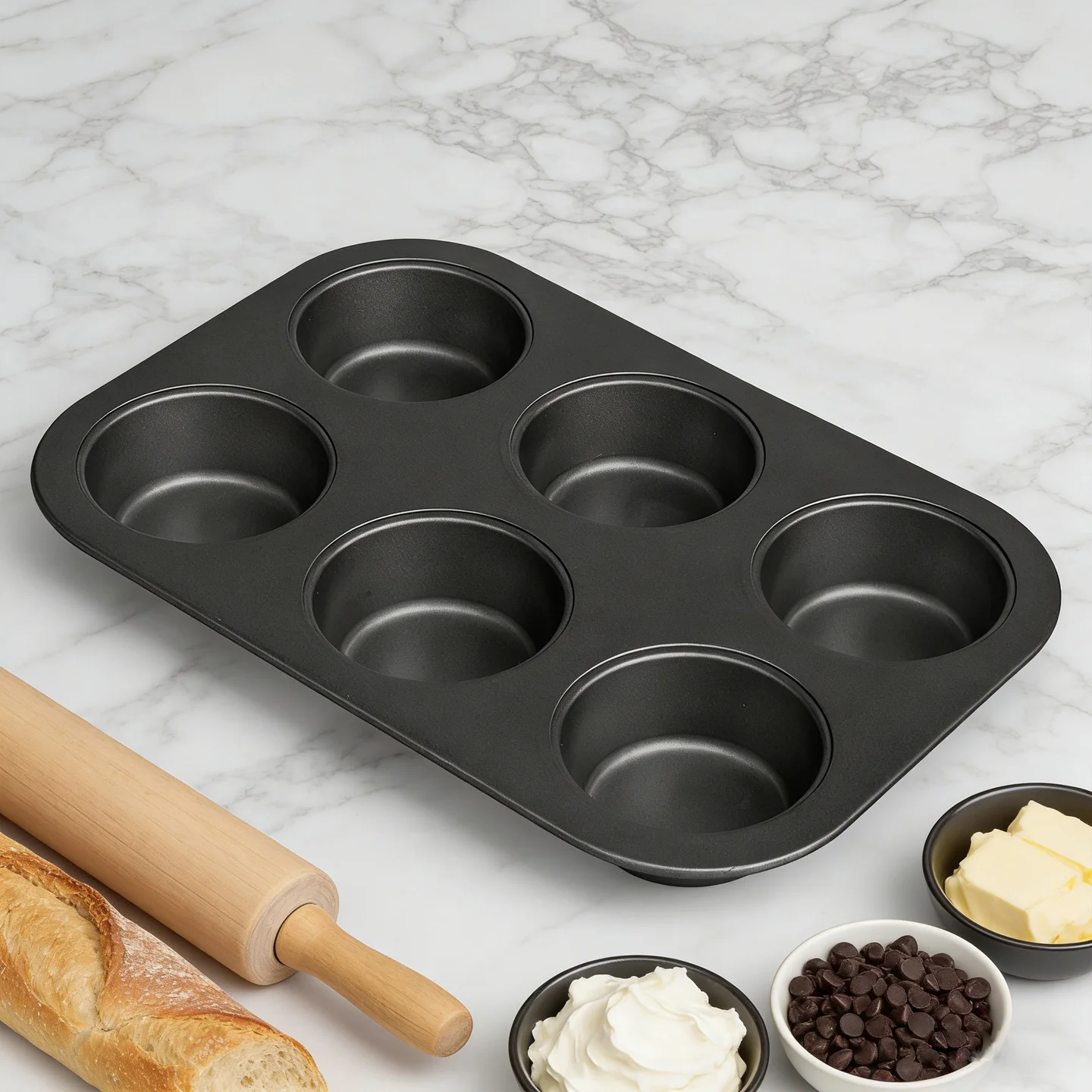 Molde Antiadherente para Magdalenas / Molde de Muffins de Acero al Carbono / Molde para Cupcakes con 6 Cavidades / Molde para Cupcakes con 12 Cavidades / Set de Moldes para Repostería