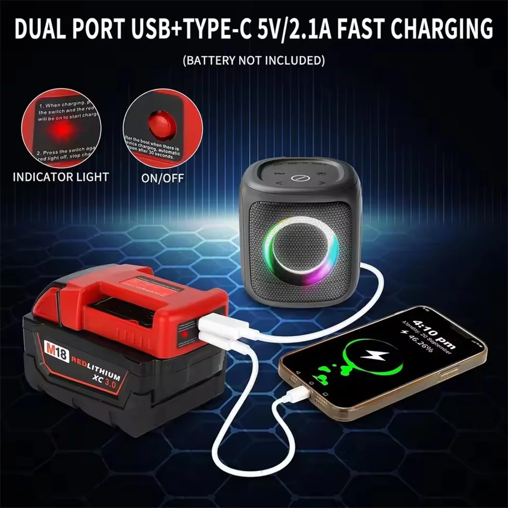 For DeWalt 20V For Milwaukee 18V Lithium Battery For Makita For Einhell Laptop Mobile Phone Fast Charging USB Type C Power Bank