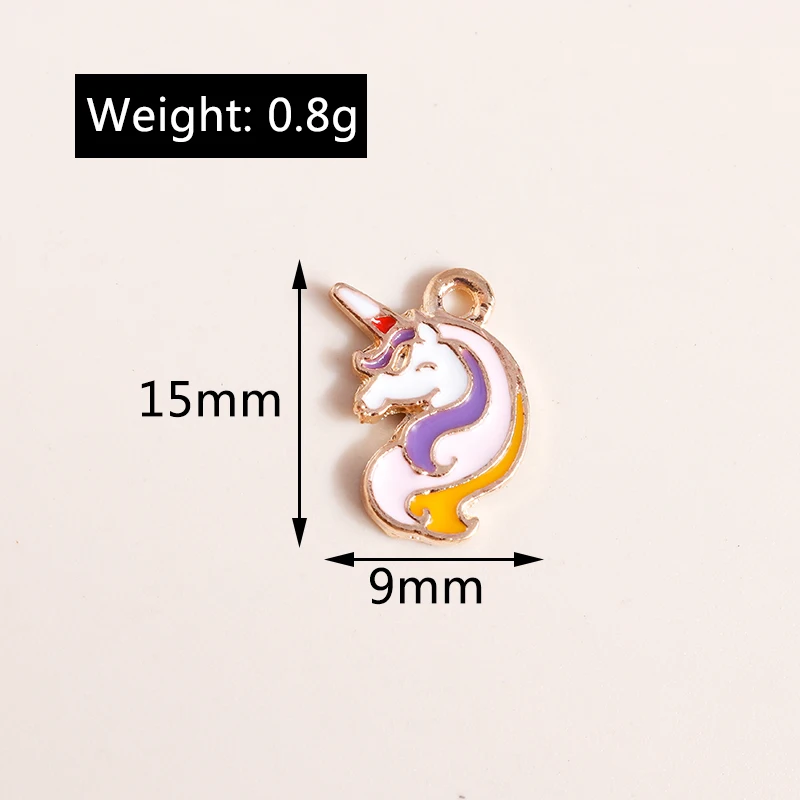 Leslie 10 Stück niedliche Emaille-Cartoon-Einhorn-Charms-Anhänger für DIY-Schmuckherstellung, handgefertigte Bastelarbeiten, Ohrringe, Halsketten, Zubehör – Detail 13