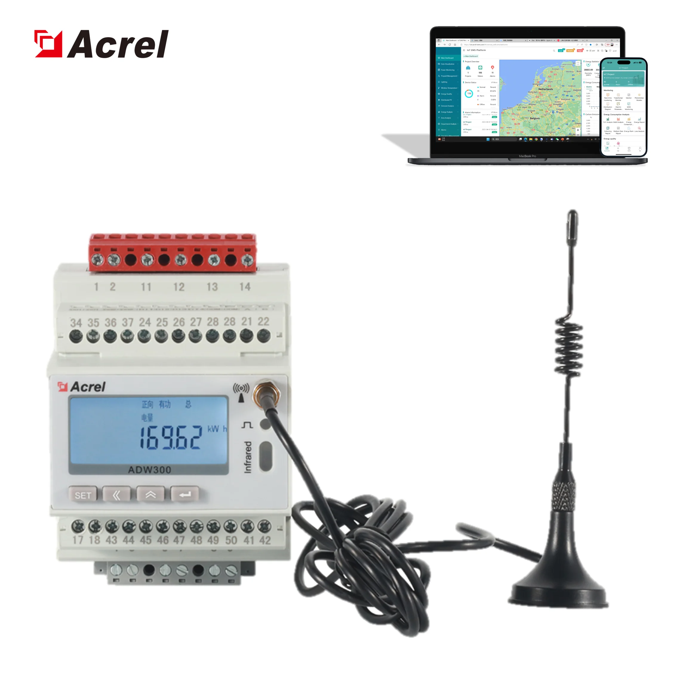 Acrel ADW300/C AC Three Phase RS485 Communication IoT Smart Energy Meter for Energy Management System