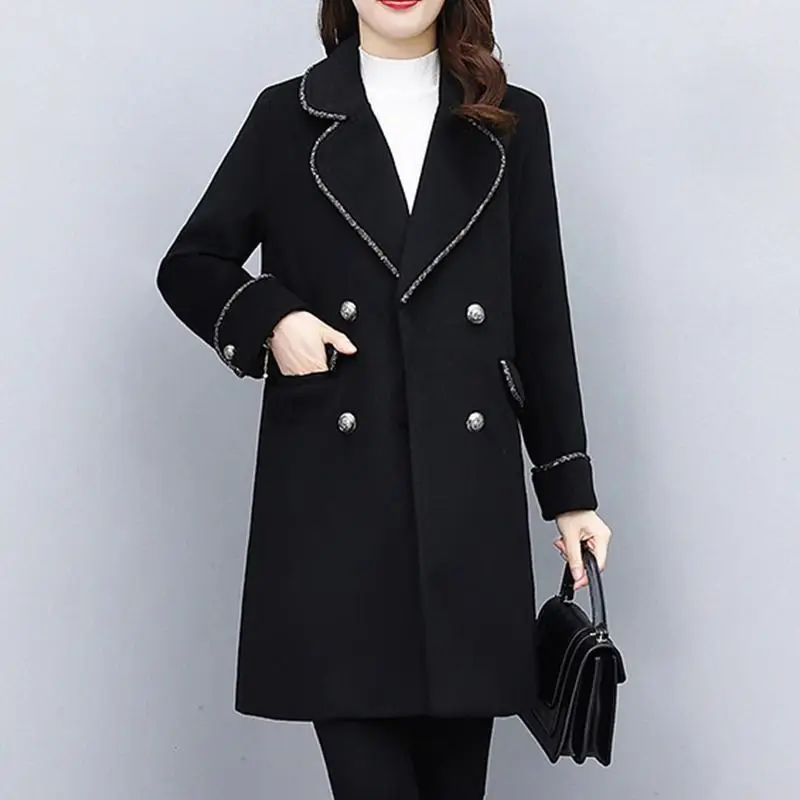 

2024 New Autumn Winter Wool Coat Women Windbreaker Jacket Wool Lining Laminated Cotton Thicke Black Outerwear Clothes Female