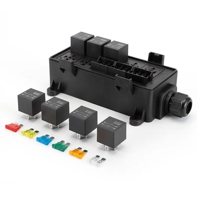 Car RV Yacht 9-way waterproof 12V24V multi-channel spotlight modified relay control fuse box