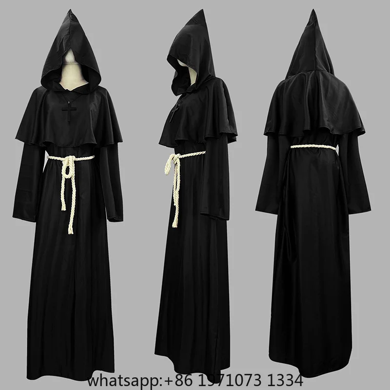S-5XL Middle Ages Historical Cloak Medieval Monk Friar Robe Wizard Priest Suit Halloween Stage Cape Cosplay Costume Plus Size