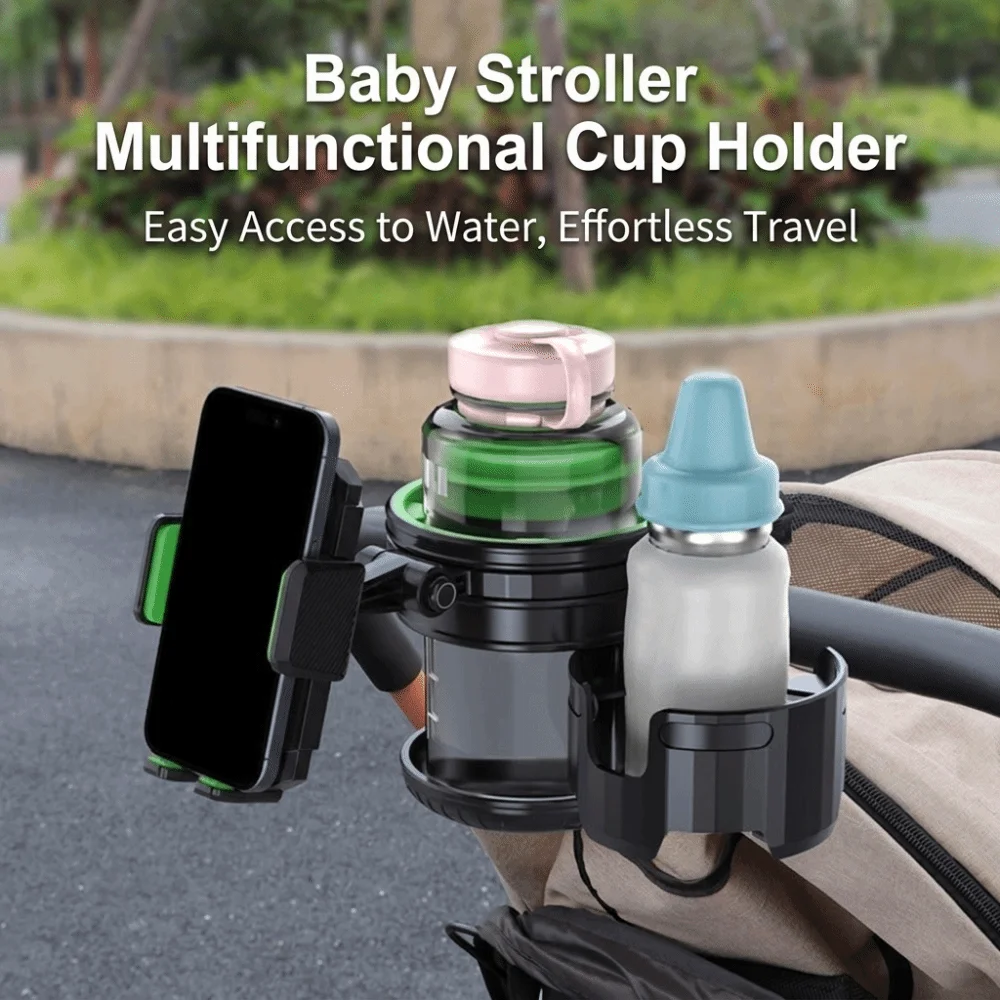 3 In 1 Baby Stroller Cup Holder Multi-functional Portable Phone Holder Rotation Durable Bicycle Cart Bottle Rack Baby Stroller
