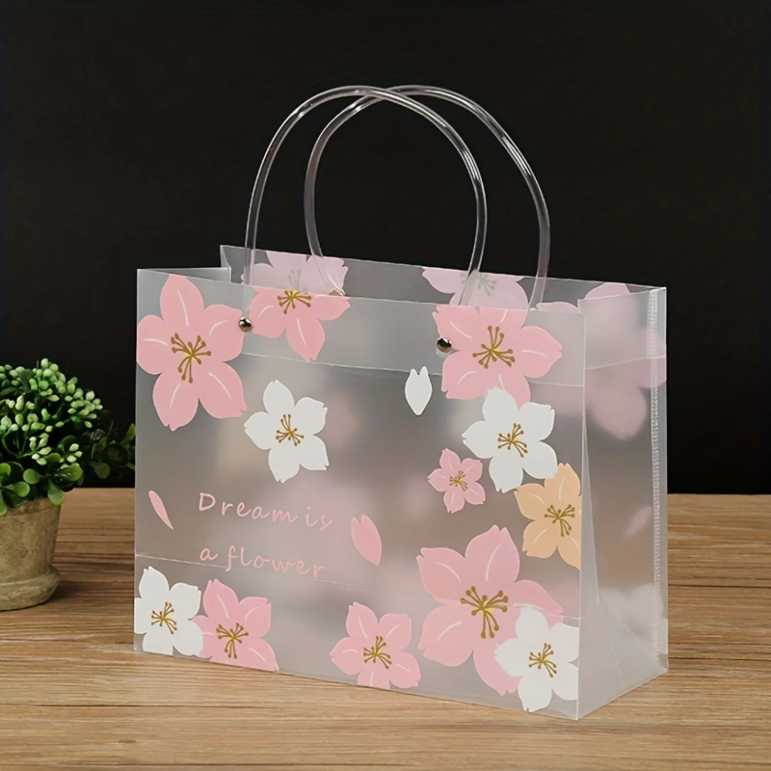 1pc Floral Pattern Gift Bag, Transparent PVC Hand-held Packaging Bag for Holiday Parties and Small Business Supplies. Lowest Pri