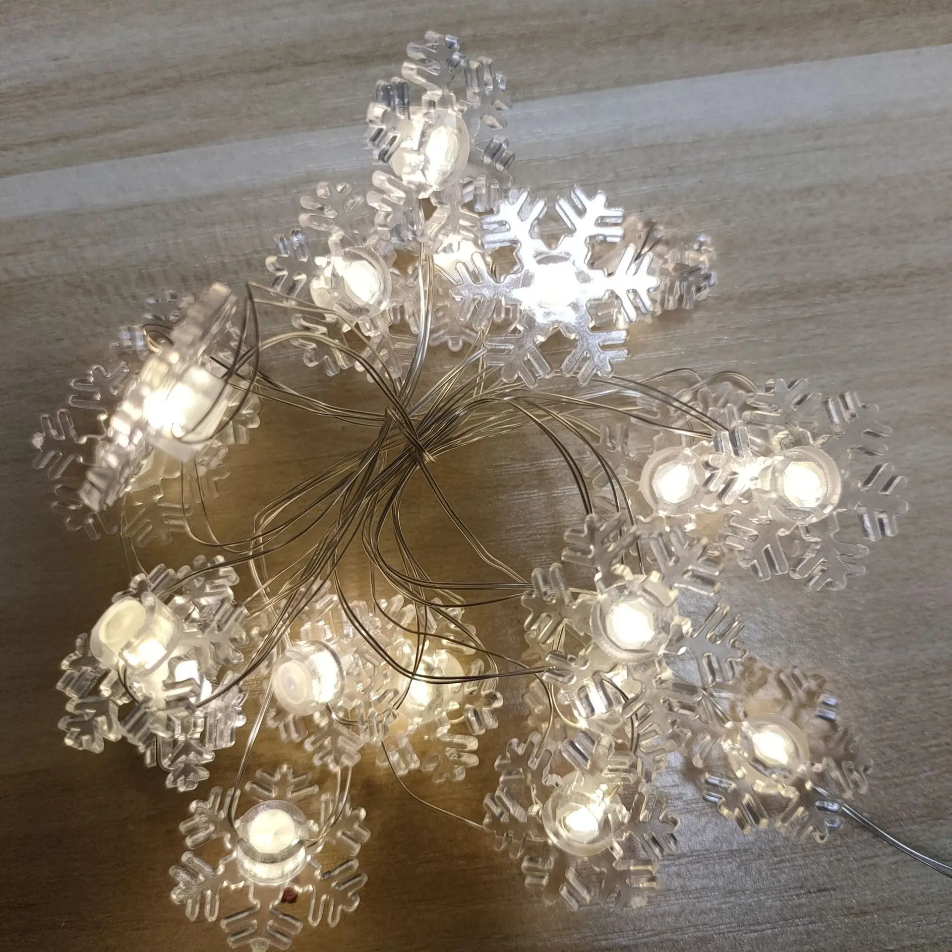 Festoon Garland LED Snowflake Copper Wire String Lights Battery Operated Fairy Lamp for New Year Wedding Party Indoor Decor