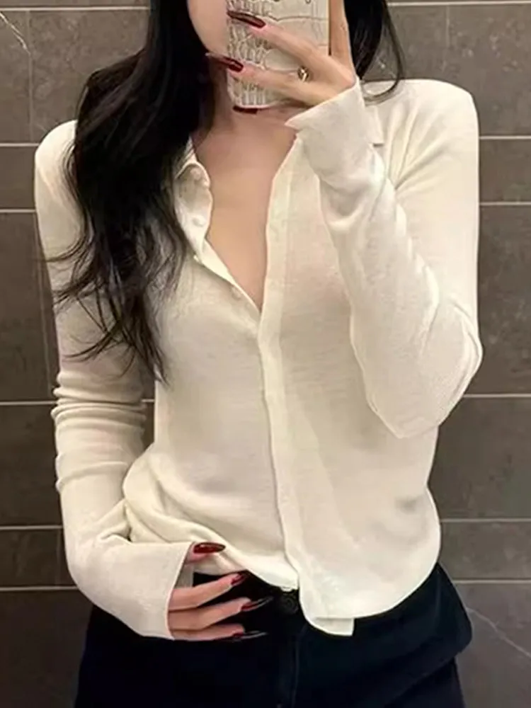 

Spring 2026 Women's Slim Fit Collar Long Sve irt Korean Sle Commute Versatile Pure Color Top Quali Faionable