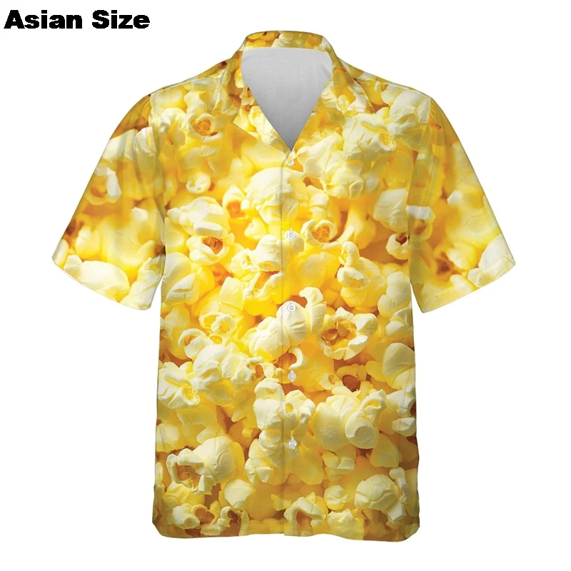 

Food Hawaiian Shirts Tasty Popcorn Fries Burger Beer Mens Shirts Casual Button Down Tropical Beach Food Lovers Together Shirts