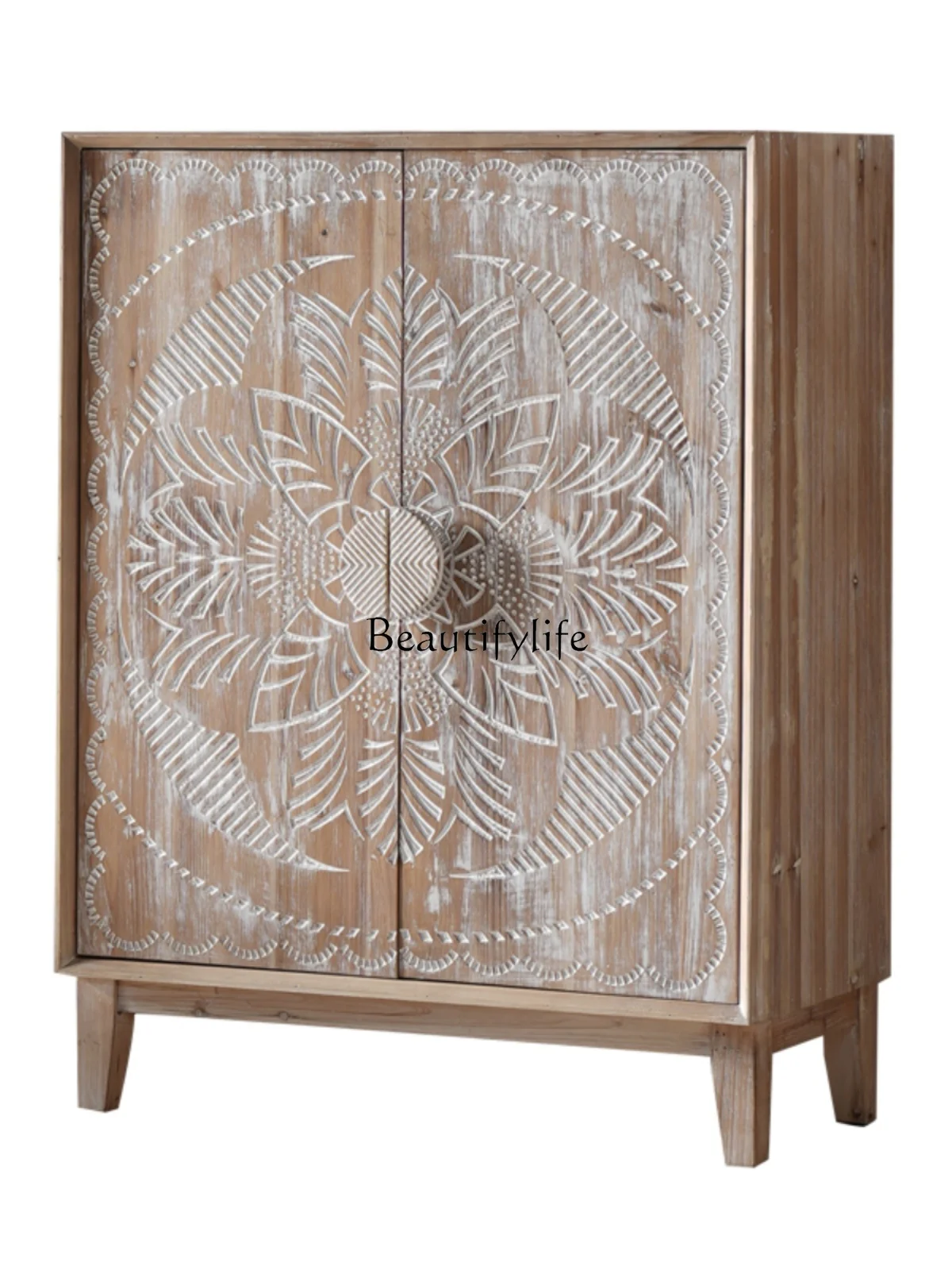 

Country Exotic Ethnic Style Solid Wood Carved Living Room Foyer Doorway Locker Sideboard Cabinet