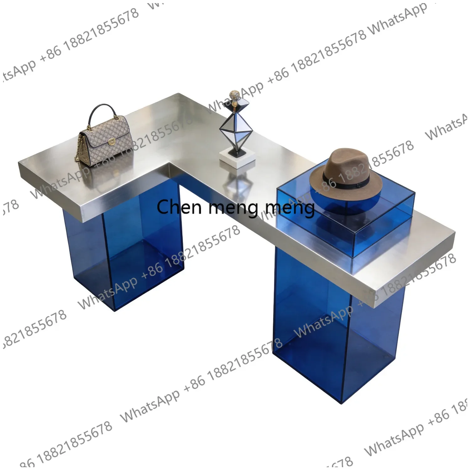 A74Clothing store display table stainless steel acrylic, jewelry display table creative water table store Nakajima platform