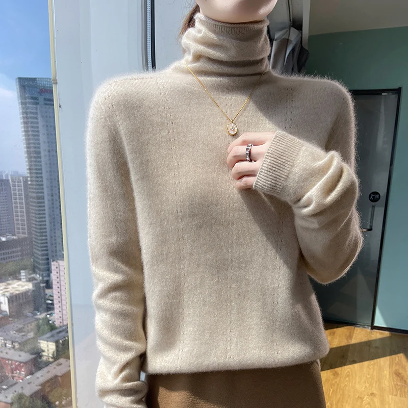 Vertical strip autumn and winter new 100% cashmere loose fashion cashmere sweater women's pile neck pullover warmbottomknitshirt