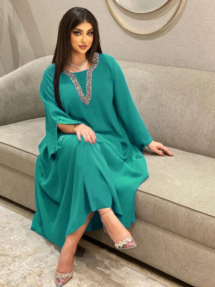 

Марокканское вечернее платье для женщин, модное украшение на пуговицах с бриллиантами, вечернее платье для выпускного вечера с длинными рукавами, мусульманское женское платье макси, Vestidos