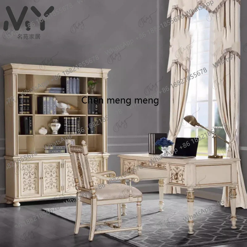 Hot sales American retro solid wood desk and chair combination French engraving painting old desk customization