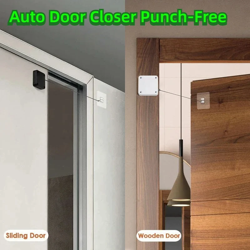 1pc Easy Auto Door Closer Punch-Free Adjustable Surface Door Stopper Automatically Close Home Improvement 1000G Pull Black