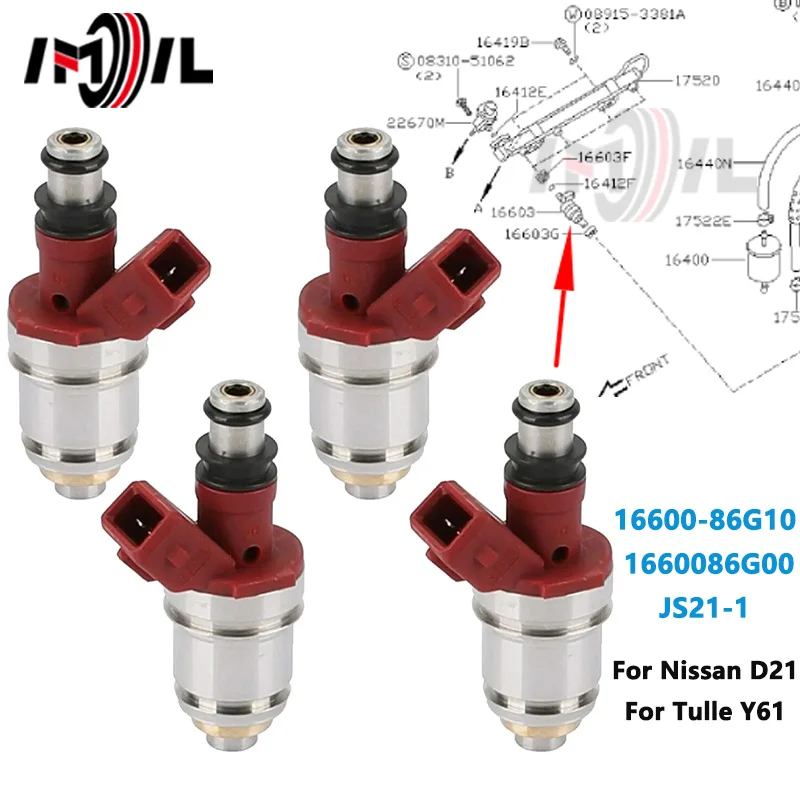 

4PCS New Fuel Injector For 1990-1995 Nissan Pickup D21 2.4L I4 Tulle Y61 16600-86G10 1660086G10 16600-86G00 1660086G00 Car Part