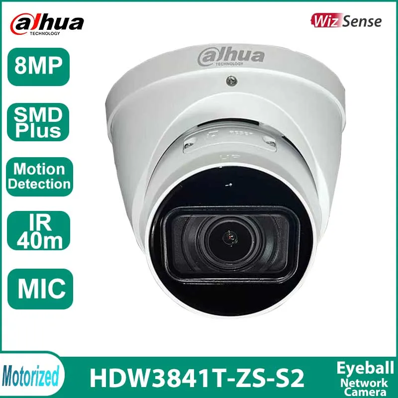 Dahua-wizsense IPネットワークカメラ、内蔵マイクonvif poe、smd 4.0、スマートホーム、IPC-HDW3841T-ZS-S2、4k、8mp、モーター40mをサポート