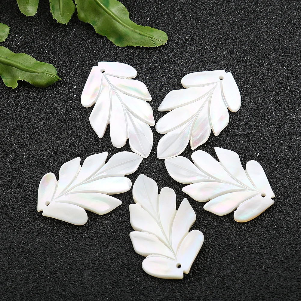 White Sea Shell Leaf Pendant Natural Carved Mother of Pearl Beads Charms for Jewelry Making Handmade Earring Necklace DIY Crafts