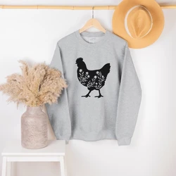 Floral Chicken Sweatshirt Chicken Lover Retro Shirt Funny Thanksgiving Trendy Crewneck Coquette Top Farm Animal Birthday Gift