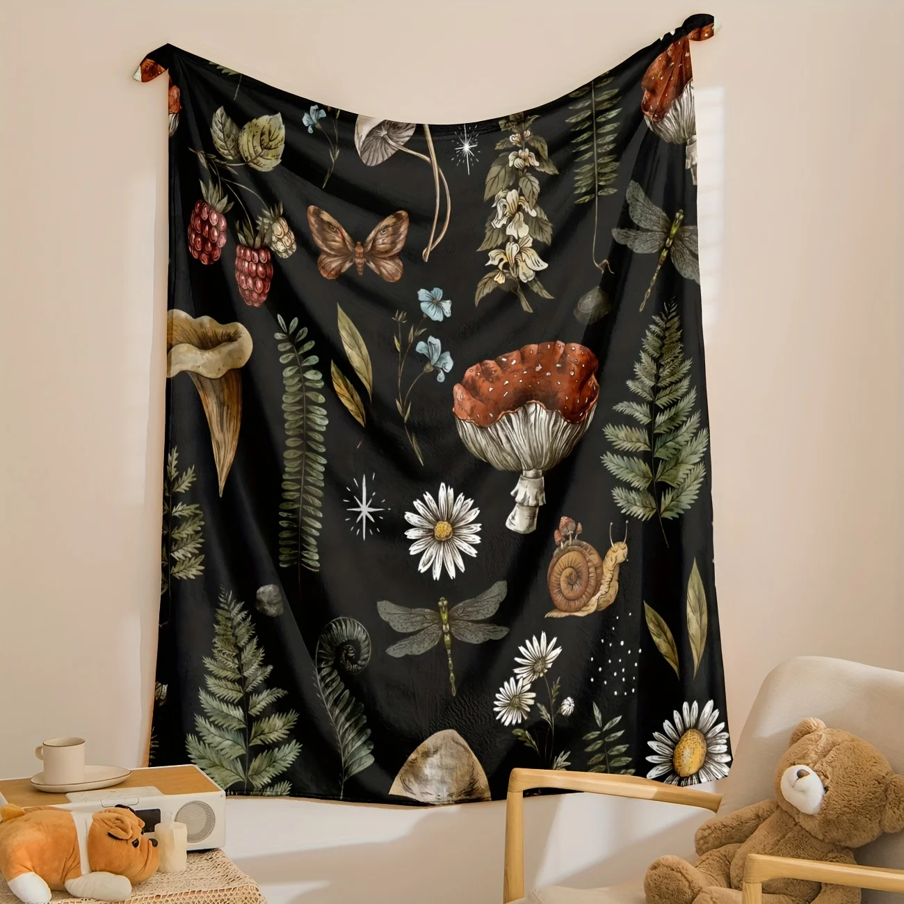 بطانية رمي الفطر والزهور العتيقة: ناعمة/دافئة/لا تسبب الحساسية – قابلة للغسل، أريكة/سرير مناسبة لجميع المواسم، هدية عيد الميلاد