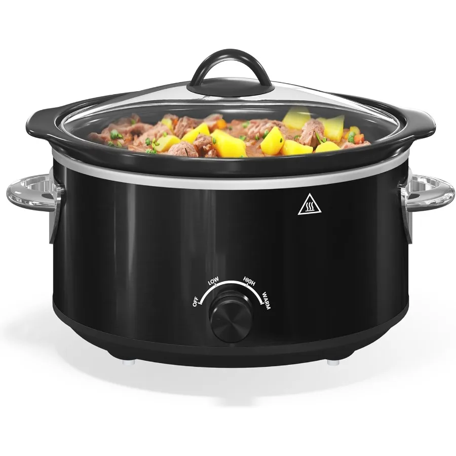 

4 Quart Small Slow Cooker with 3 Cooking Settings Dishwasher-safe Ceramic Pot Glass Lid Black