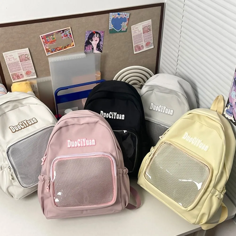 

Trendy Nylon Jk Transparent Backpack Solid Color Simple Pockets Itabag Large Capacity Y2k Korean Style School Bag Children