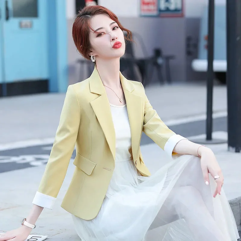 우아한 사무실 레이디 블레이저 여성 의류 2025 패션 긴 소매 싱글 버튼 블레이저 코트 여성 탑 정장 재킷 겉옷
