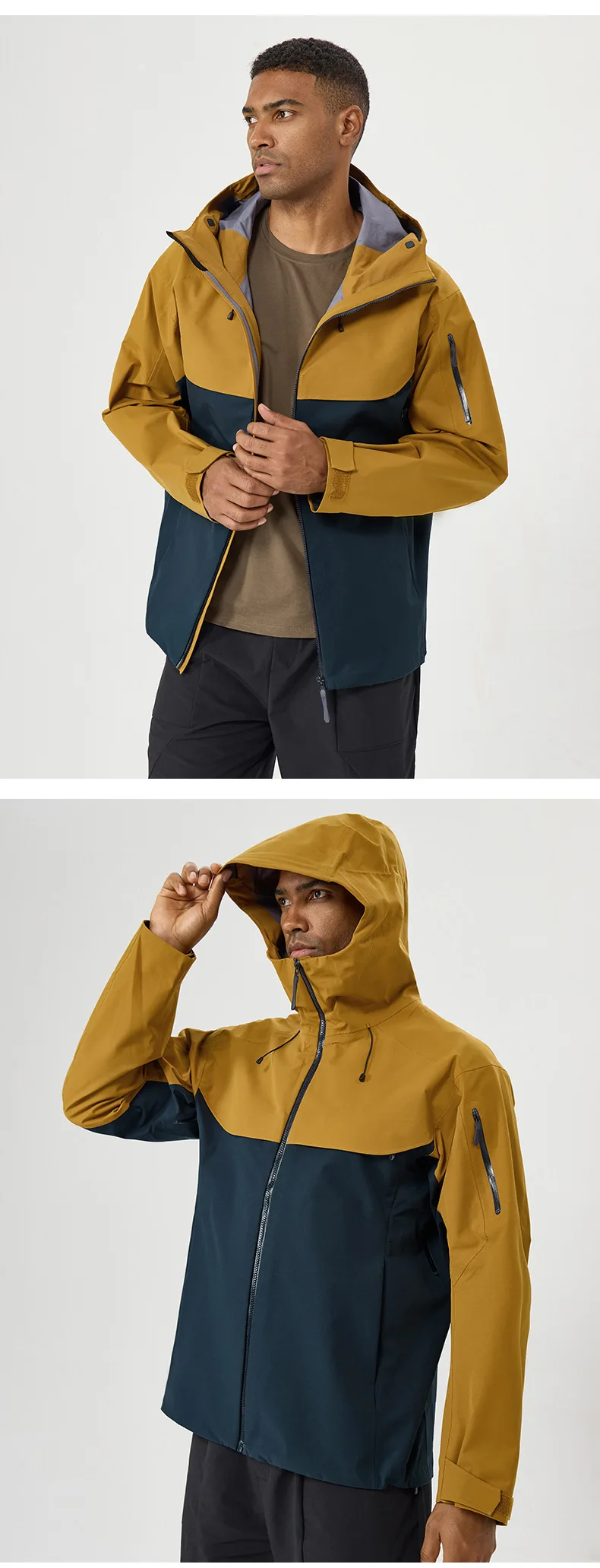 Herbst- und Winter-Hardshell-Windbreaker Winddichte Regenfeste Atmungsaktive Outdoor-Wander- und Bergsteiger-Skijacke mit Kapuze – Detail 20