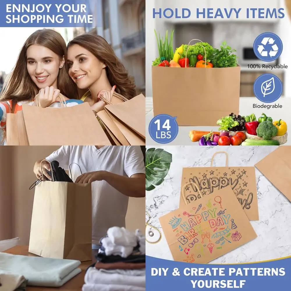 

Оптовые подарочные пакеты из крафт-бумаги с ручками, 200 штук, 16x6x12 дюймов, идеально подходят для вечеринок, бутиков, розничной торговли, товаров