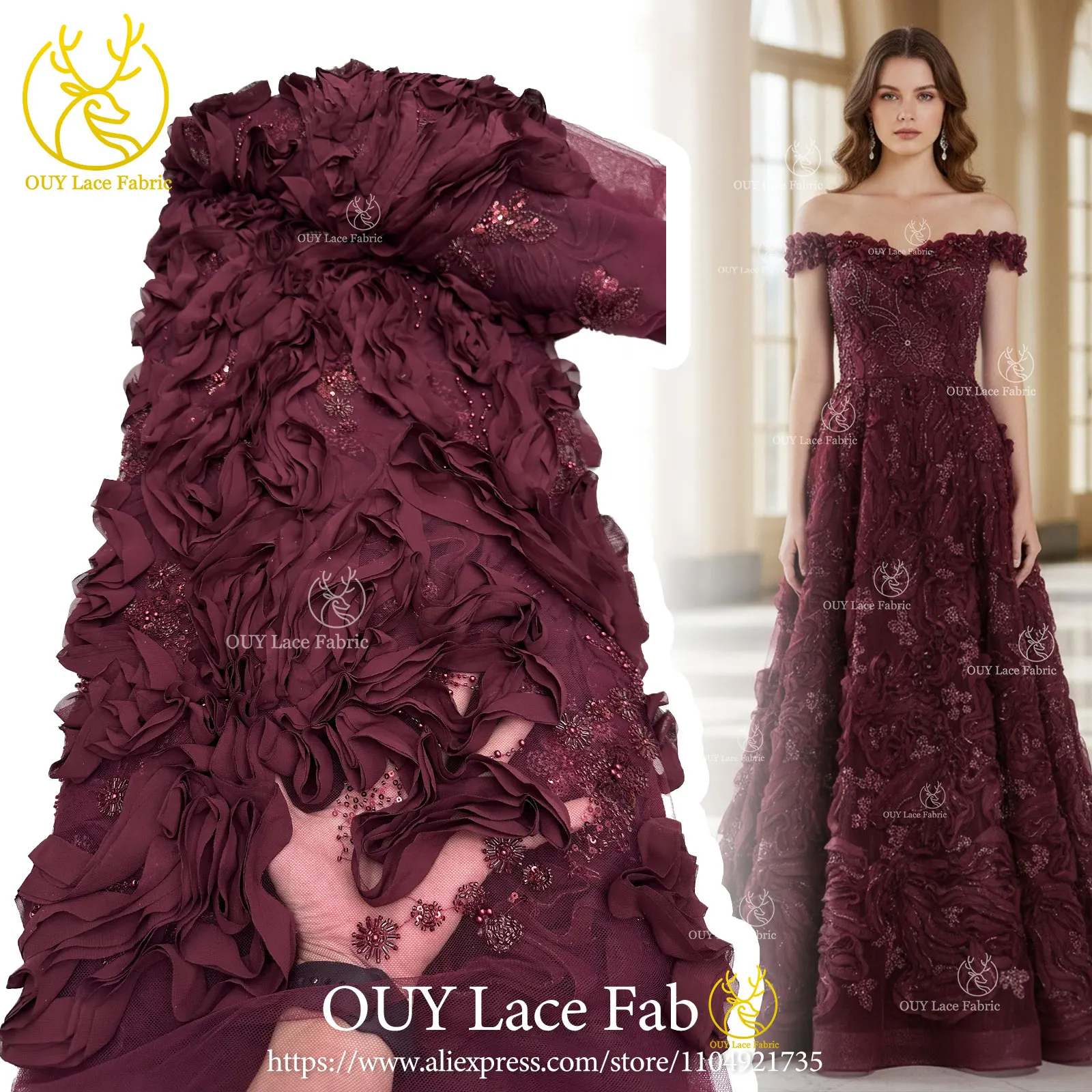 ผ้าลูกไม้ 3 มิติ ลายแอฟริกัน ปี 2026 ผ้าลูกไม้ทูลล์ฝรั่งเศสประดับเลื่อมคุณภาพพรีเมียม เหมาะสำหรับชุดงานเลี้ยงและชุดแต่งงาน 5 หลา