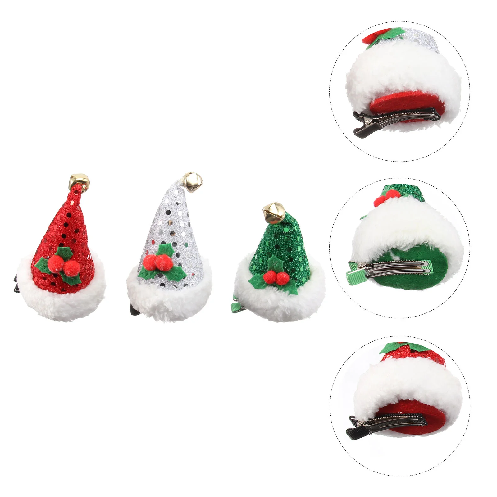 

3 Pcs Sweet Sequined Santa Hat Hair Clip Baby Kids Christmas Gifts Hairpin for Mini