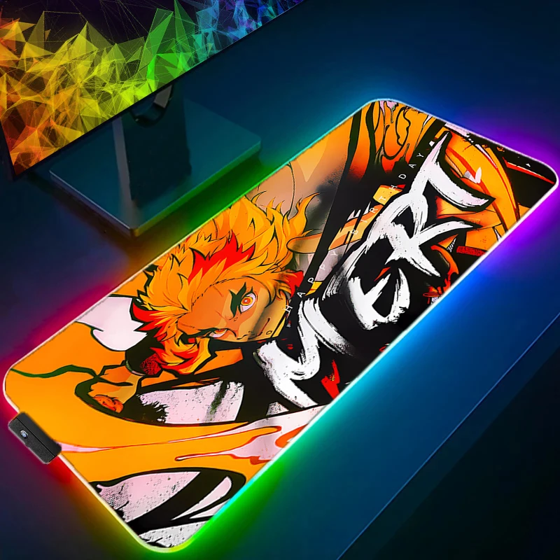 

RGB LED Mouse Pad Desk Mat Anime Play Mat Gaming Mousepad D-demon Slayer Rengoku Kyoujurou Computer and Office Gamer Cabinet