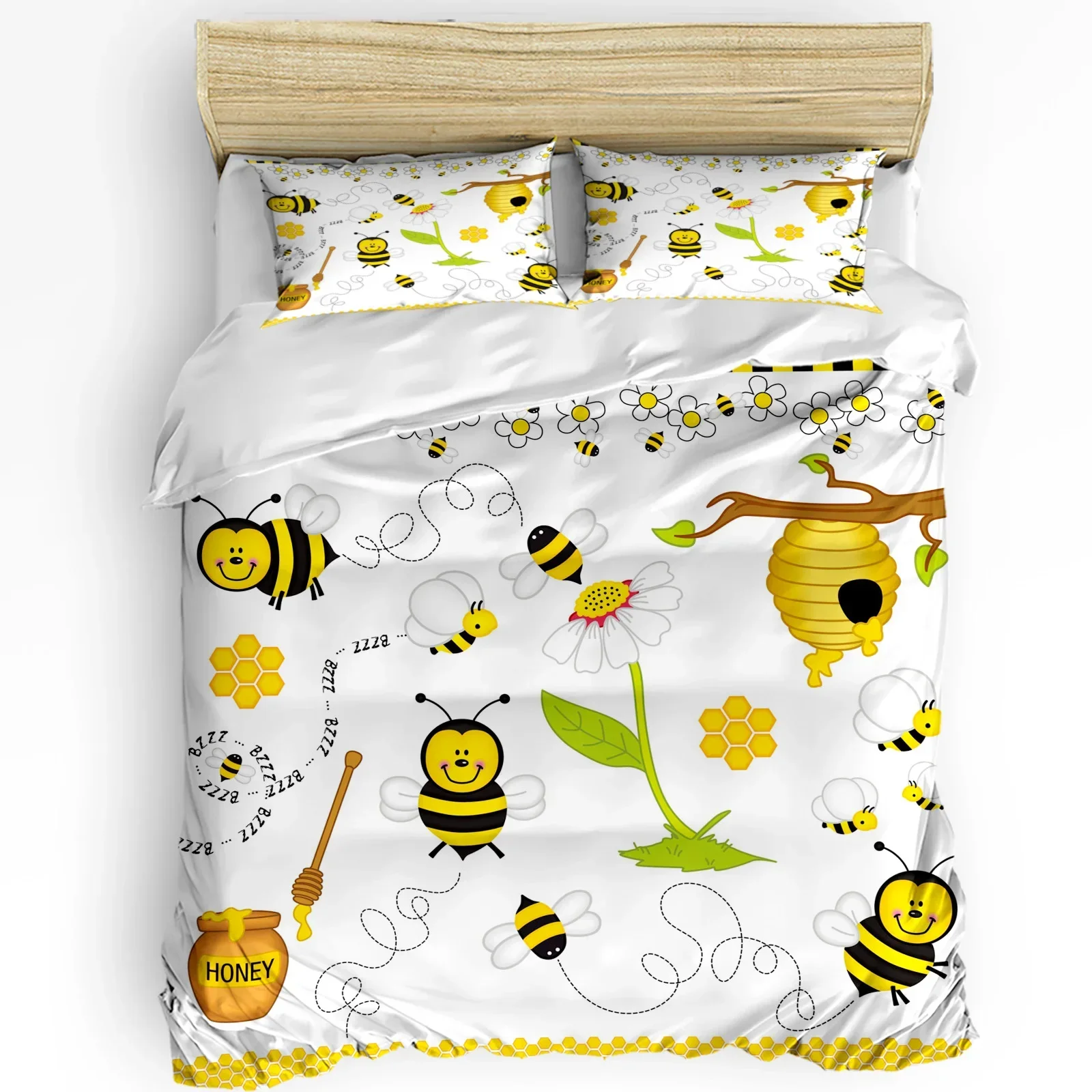 

Cartoon Bee Cute Square Pattern Duvet Cover Bed Bedding Set Home Textile Quilt Cover Pillowcases Bedroom Bedding Set No Sheet