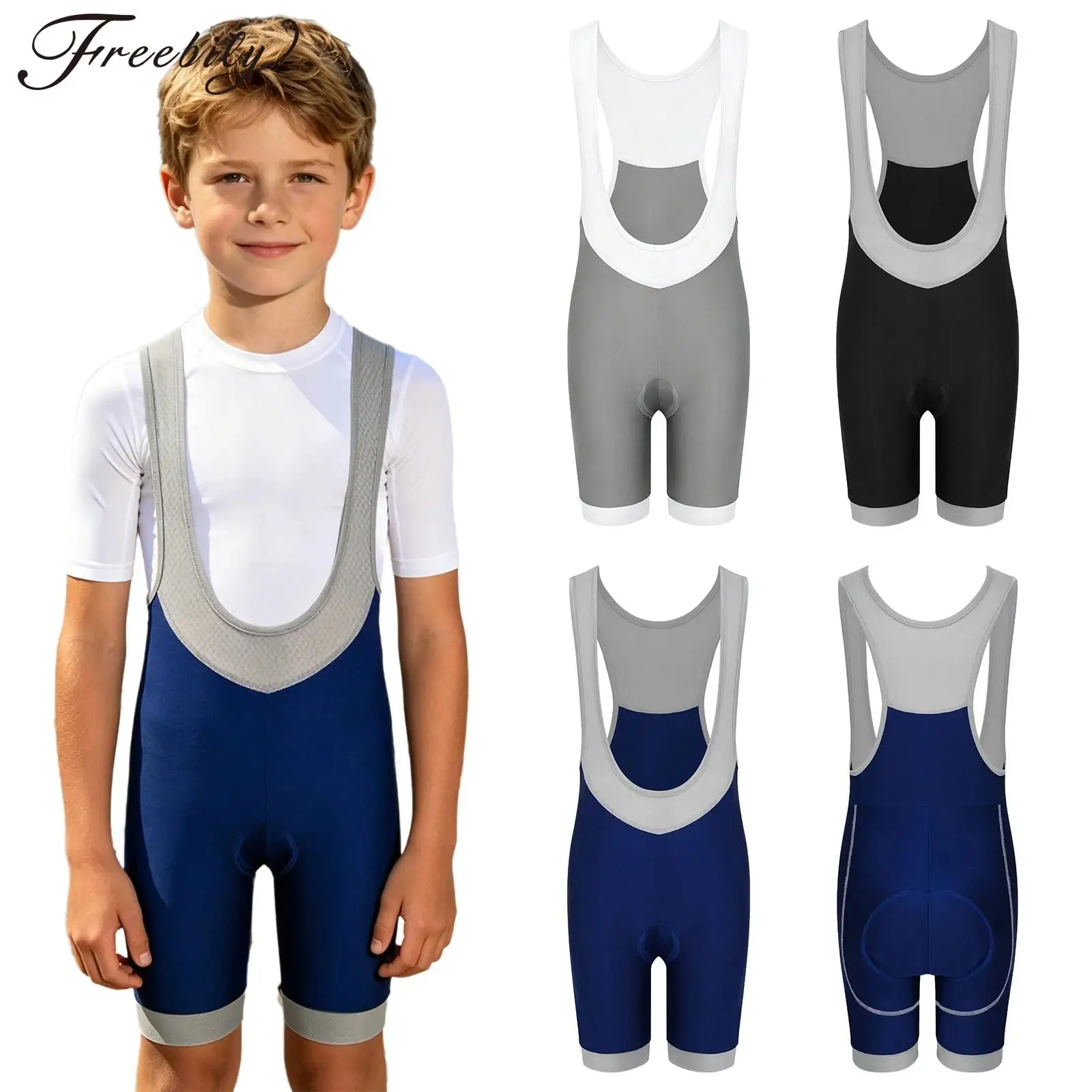 

Kids Boys Girls Sleeveless Padded Cycling Jumpsuit Mesh Patchwork Sports Bodysuit Deep U Neck Thigh Length Leotard