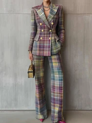 New Women Print Patchwork Matching Suits Ladies Wide Leg Pants 2 Piece Sets Spring Autumn Turn Down Collar Top Long Pants Outfit