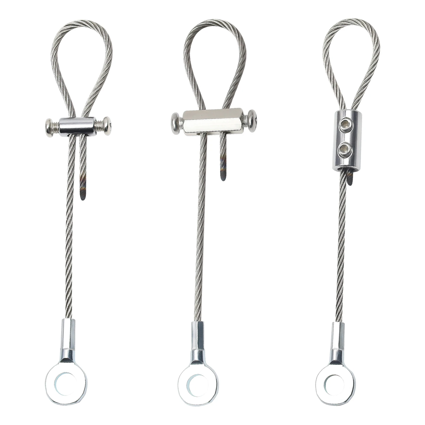 3mm steel cable safety rope with M8 eye terminal, 304 stainless steel wire rope, adjustable double hole rope clamp