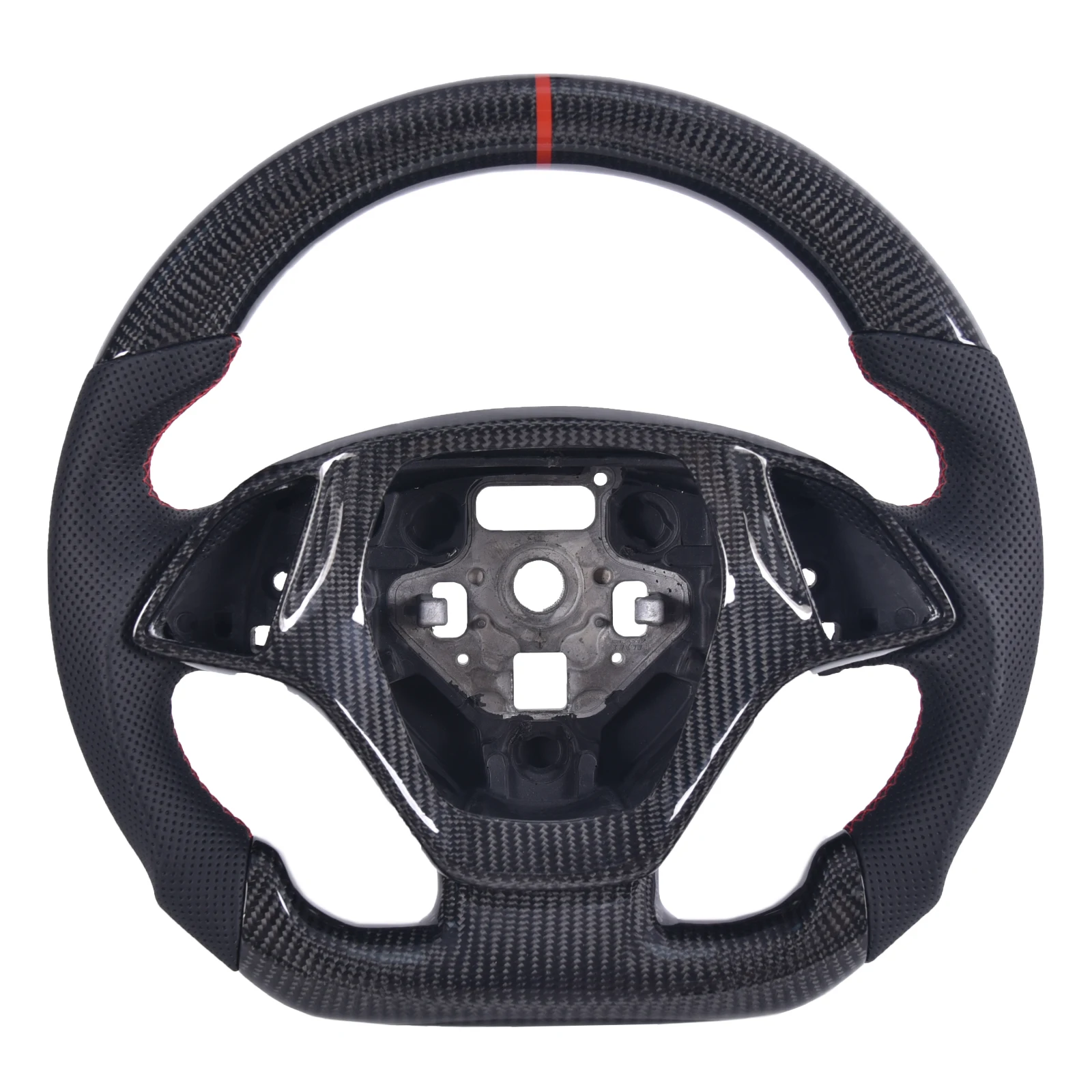 . Fiber Steering Wheel for Chevrolet Corvette C7 2014-2018, D-Shape Flat Bottom Nappa Perforated Leather Grip with Trim