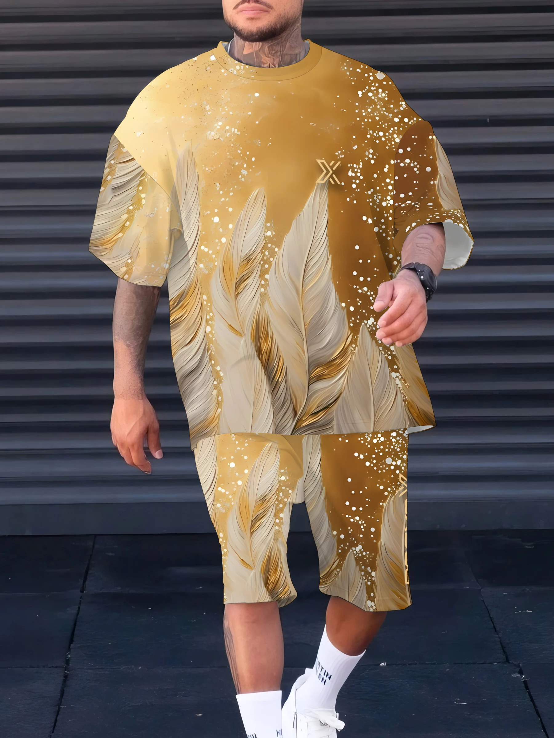 

Summer 2025 new men's suit 3d feather print daily casual fashion outdoor men's wearSummer