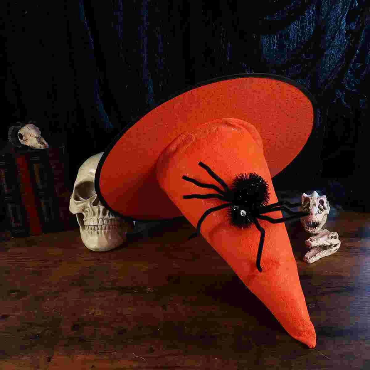 Halloween Hat Witch Dress Up Spider Non-woven Fabric Hats Makeup Props for Party Festival Masquerade (Orange)