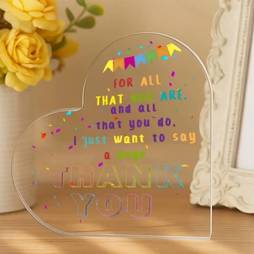 Heart‑Shaped Acrylic Plaque Huge Thank You Colorful Bunting Confetti Freestanding Appreciation Keepsake Gift