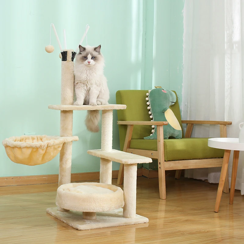 

Fast Delivery Wooden Cat Tree House Floor to Ceiling Cat Climbing Tree Furniture Indoor Customizable