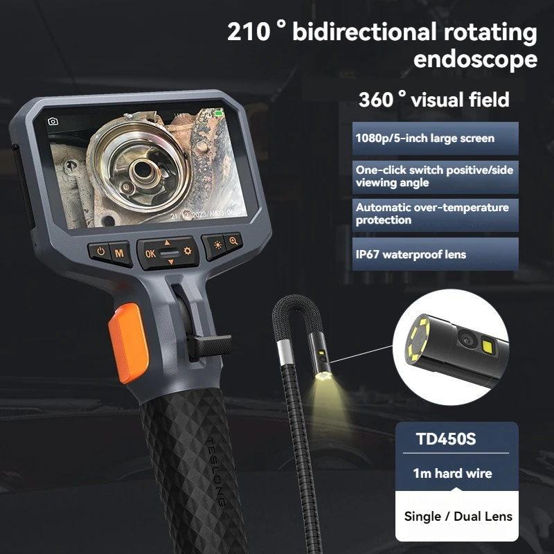

TESLONG TD450S 1080P Bidirectional 360° Steering Endoscope Camera 1m Stainless Steel Tube Articulated Endoscope 5 Inch IPS