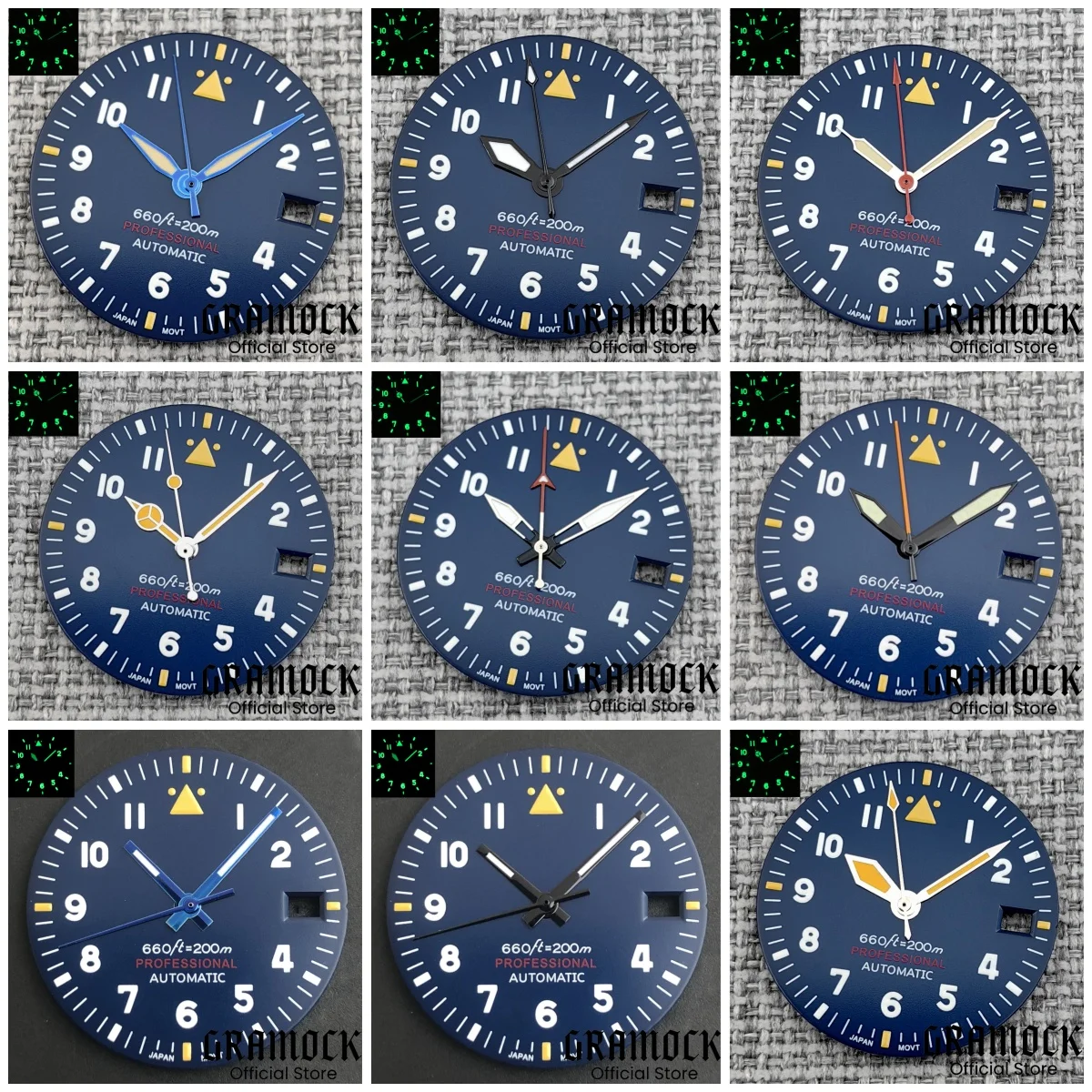 Gramock New 2025 29mm Blue Pilot Style Watch Dial and Hand Sets C3 Green Luminous Fit NH35 ETA PT Movement Watch Parts for Mod