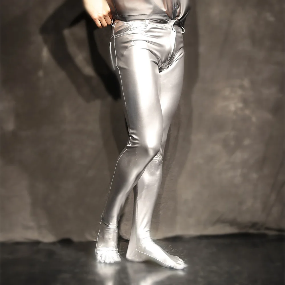 

Men's Split Toe Pants Stockings Slim Tight Low Waist Body Shaping Stretchy Trousers