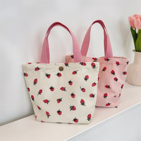 Lovely Strawberry Women's Cosmetic Bag Retro Corduroy Female Travel Bento Shoulder Bags Simple Portable Ladies Storage Handbags
