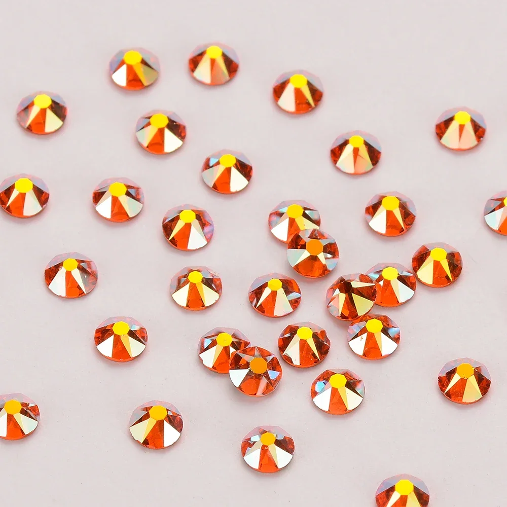 High Brilliance Orange AB Shimmer FlatBack strass Non HotFix Nail Art Crystal 16 sfaccettature tagliate strass con retro piatto