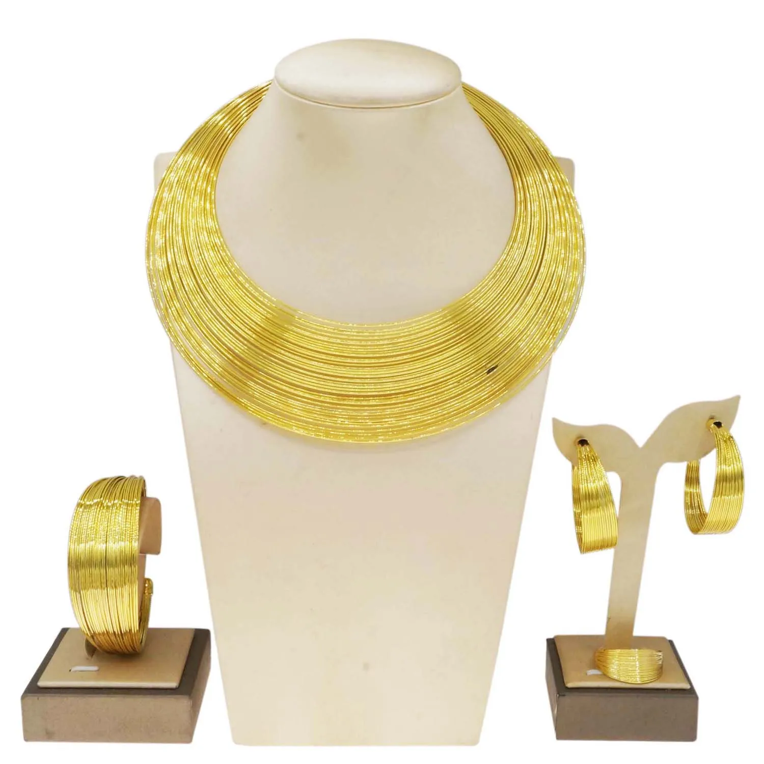 

Big Round Necklace Earrings Bracelet Ring Gold Plated Jewelry Sets for Women African Party Accessories HA20051