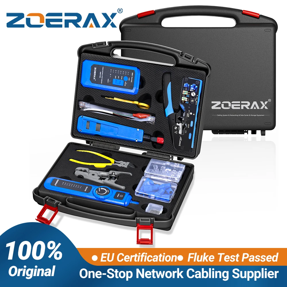 ZoeRax 9 in 1 RJ45 Crimper Tool Kit with Wire Tester/Tracker,Crimping Tool,CAT6 Connector,Cover,Punch Down Tool,Stripper,Cutter