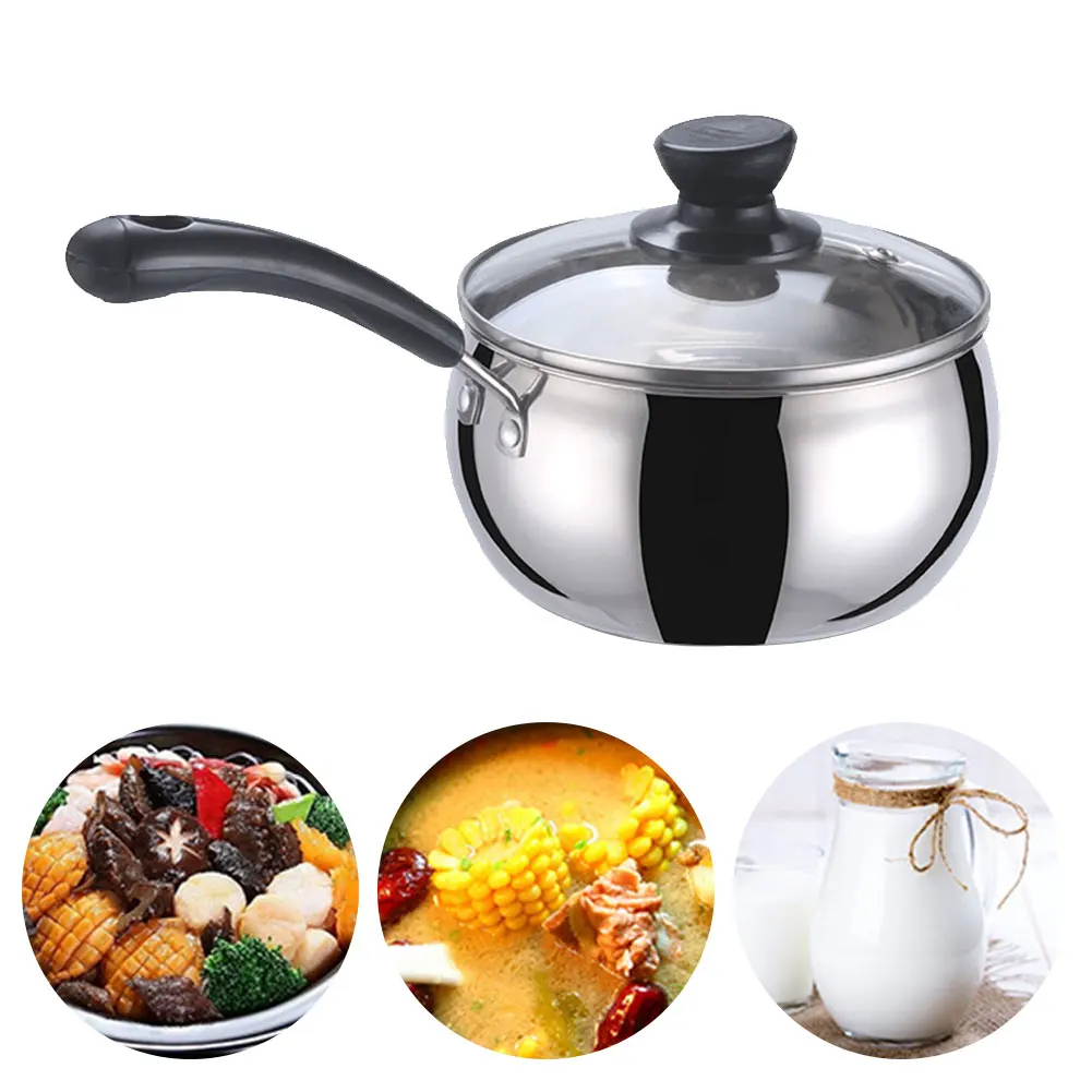 Stainless Steel Induction Gas Soup Pot Home Sauce Pan For Milk With Vented Lid